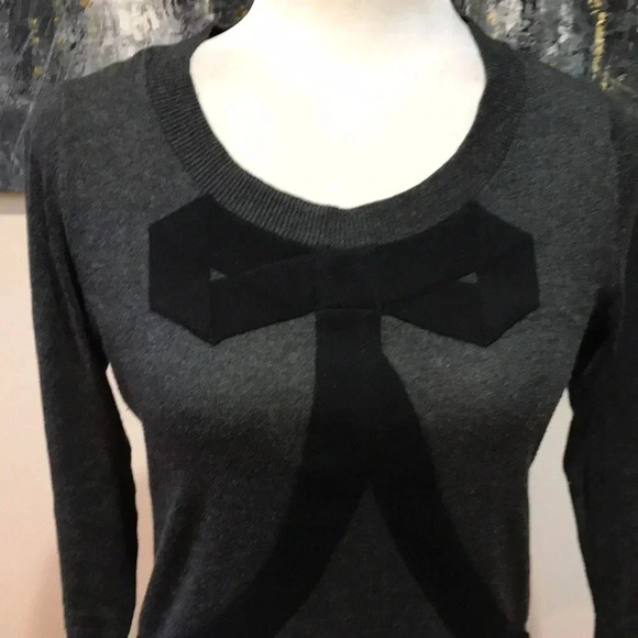 Banana Republic Gray & Black Cotton/Rayon Blend Bow Front Sweater 3/4 Sleeves-XS - Picture 3 of 9